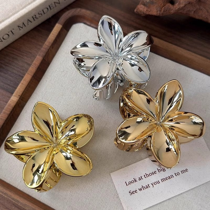 Metallic Flower Hair Claw Clip
